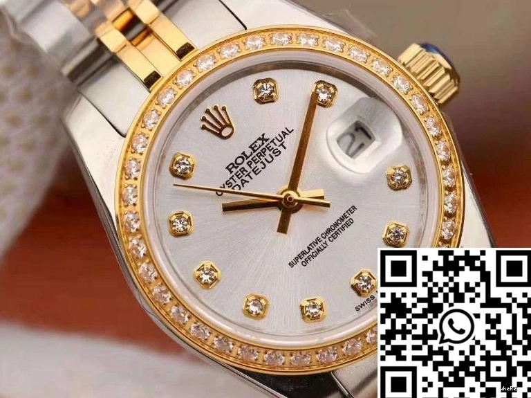18K Dial Gold 28MM Datejust Silver Lady Rolex Yellow 1123